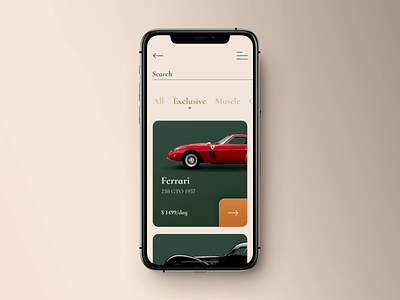 Car rental app concept animation app auto car card luxury rent rental