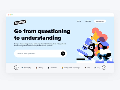 Brainly Home Page - Hero section animation branding design system flat grid icon illustraion layout minimal product design typogaphy ui webdesign