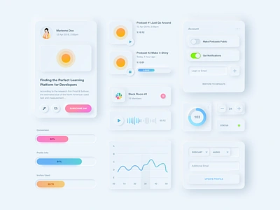 Neumorphism in UI Kit card chart dashboard form design light mobile neumorphic neumorphism skeuomorph skeuomorphism ui uikit ux web