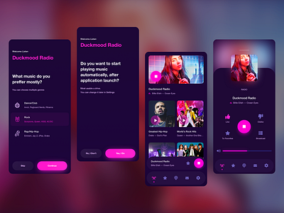 Online Radio Mobile App clean colors dark gradient minimal mobile music music player pink pleyer radio ui ux web