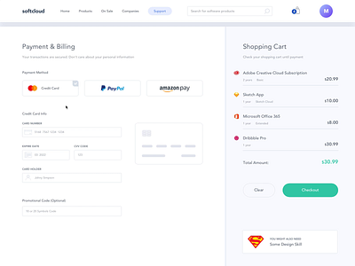 Software Marketplace - Payment Interaction billing cart checkout clean interaction market payment ui ux