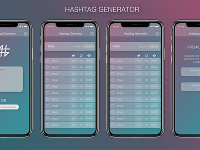 Hashtag generator app app gradient mobile mobile ui