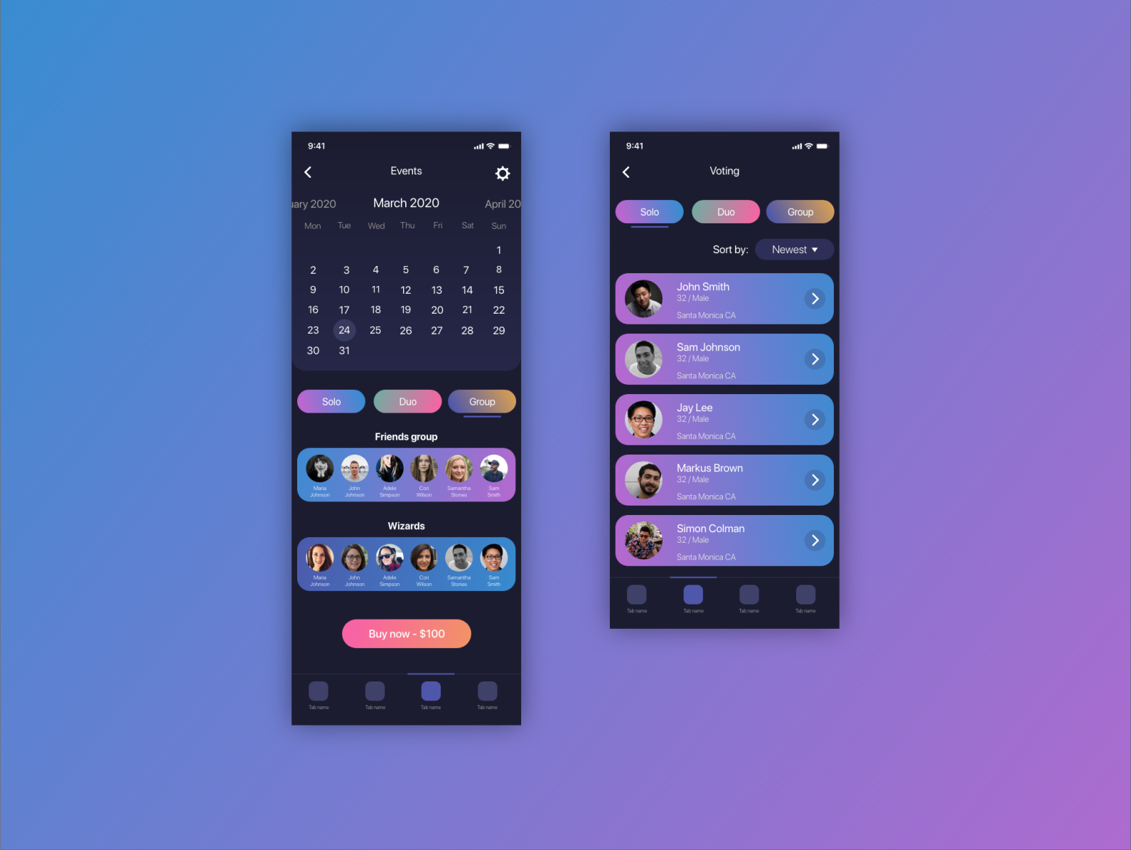 Colofrful app with gradients by Nikolay Nikolov on Dribbble