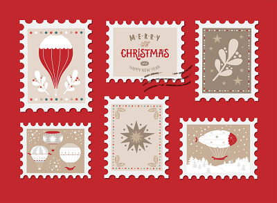 Christmas set 2020 balloon branding christmas design flat icon illustration logo new year post stamp postcard poster poster design typography vector