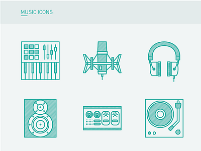 Music Icons controler digital headset icons ilustración ilustration keyboard microphone midi music producer synth