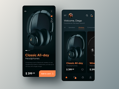 Ecommerce App concept app app design branding dark design ecommerce graphic design headphone inspiration productdesign store ui ux ui ux design