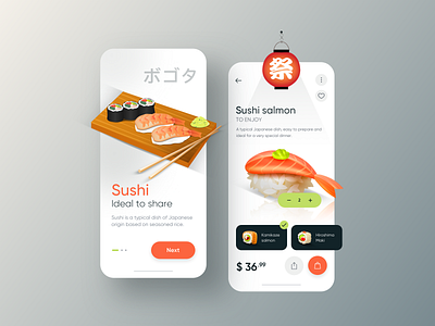 Sushi 🍣 food App - Light mode! app interface minimal mobile mobile app mobile ui sushi app ui ui design uiux ux ux ui design