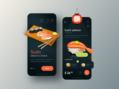 Sushi 🍣 food App - Dark mode! app interface minimal mobile mobile app mobile apps mobile ui mobileapp mobileappdesign sushi app ui ui design uiux ux ux ui design