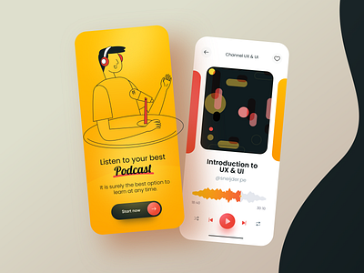 Podcast app design app app design appdesign clean cleanapp illustration inspiration minimalist mobile podcast ui uidesign ux ux ui ux design yellow