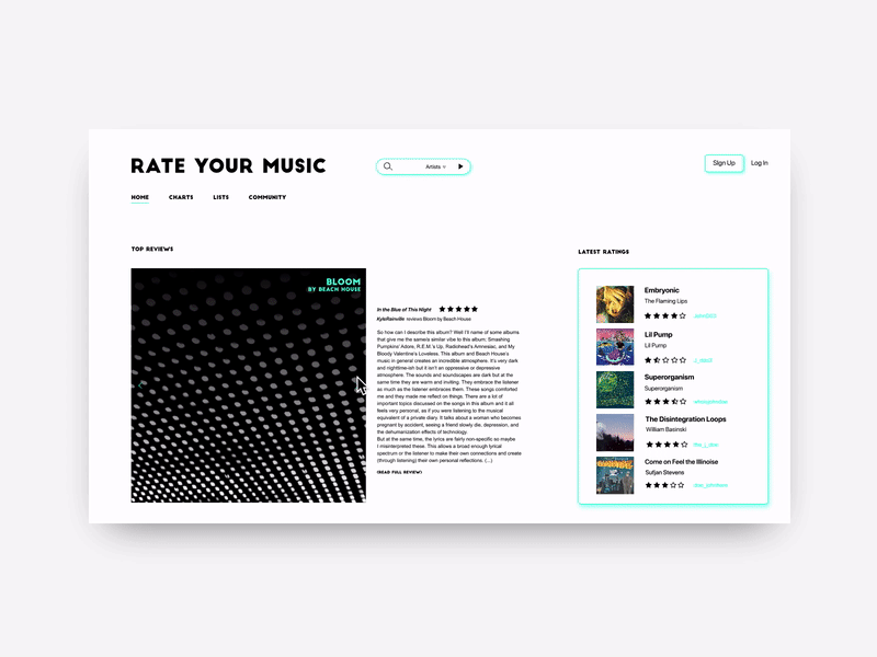 Rate Your Music Homepage animation design interaction invision studio landing page music re design ui ux web