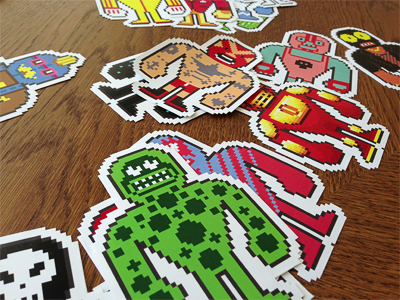 Luchadores Stickers characters crowdsourcing illustration pixelart stickers