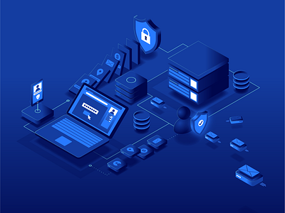 Data Protection Landing Page connected illustration isometric landing page technology vector