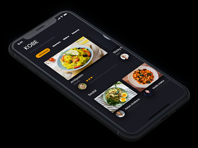 KOBE - restaurant App concept UI adobe xd app concept app inspiration appui dark ui design food app inspiration madeusingxd madewithxd ui design yog designs