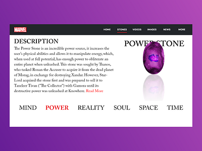 The Power Stone | Marvel Web Design | Adobe XD