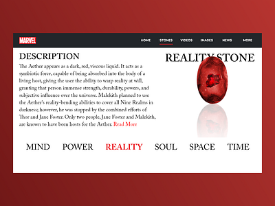 The Reality Stone | Marvel Web Design | Adobe XD