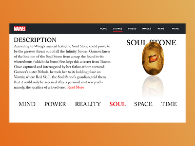 The Soul Stone | Marvel Web Design | Adobe XD adobe xd design inspiration interaction madewithxd marvel minimal ui user interface vector web web design webdesign