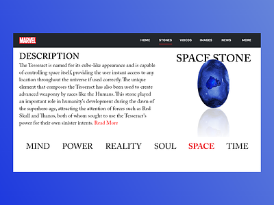 The Space Stone | Marvel Web Design | Adobe XD adobe xd design experience design illustration inspiration interaction madewithxd minimal ui user interface vector web