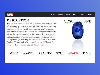 The Space Stone | Marvel Web Design | Adobe XD