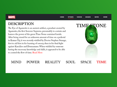 The Time Stone | Marvel Web Design | Adobe XD