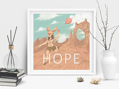 Bunny Hope Wall Art art artwork bunny child design digital hope illustration mask painting surrealism wall