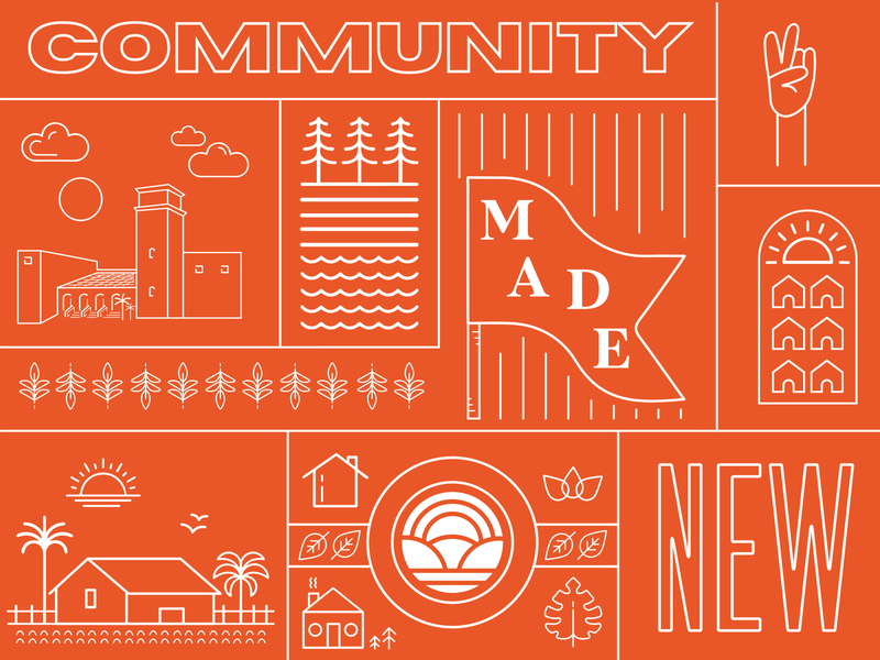 Collage branding color community design house illustration illustrator marketing minimalistic orange print print design typography vector