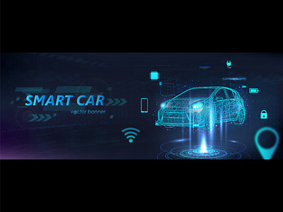 Smart Car concept - futuristic illustration with icons