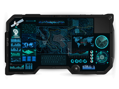 Command Center Screen in tablet HUD centr command communication computer dashboard design digital display earth futuristic game gui high tech hud interface map radar smart tablet topography