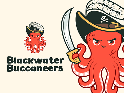Blackwater Buccaneers Logo blackwater brand branding buccaneers design hat illustration logo mascot octopus pirate sword