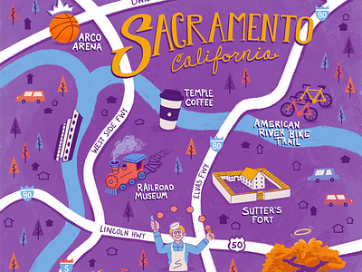 Sacramento california illustrated map illustration map sacramento