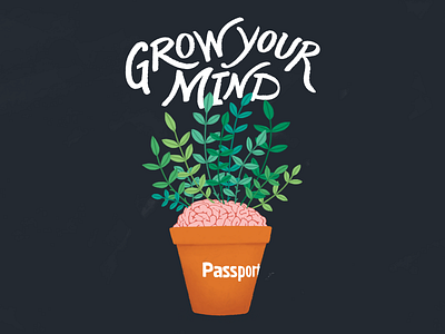 Grow Your Mind brain drawing foliage handlettering illustration plant plants texture typography