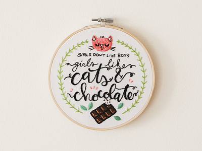 Girls Don't Like Boys cat cats chocolate contemporary embroidery feminism girls handmade