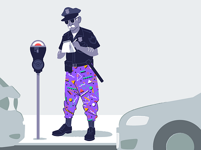 Hammer Time with Officer Carl 1980s 80s advertising cars cop fashion geometric illustration magazine pattern police repeat