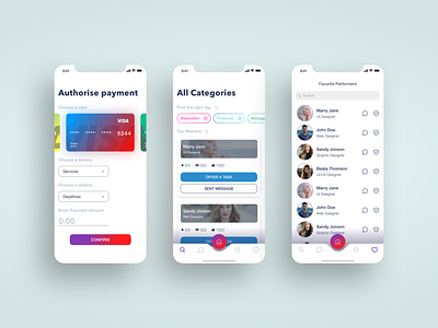 Application Light Screen account gradient button icons design illustration payment app profile design ui