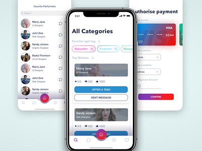 Workers & Clients App Light account account design app design categories design gradient button icons design payment app profile design ui