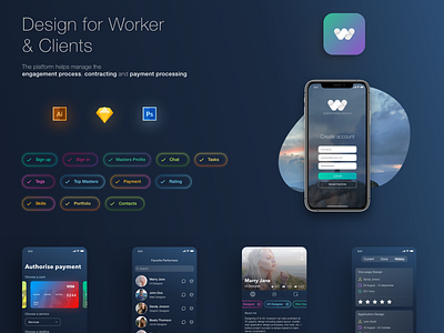 Worker & Clients App Presentation account design app app design appdesign design login page login screen payment app profile design screen vector
