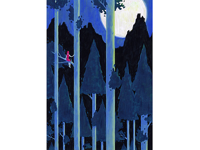 160517itokenske03 forest girl moon night illustration painting