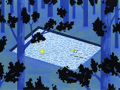 161018itokenske02 forest girl illustration moon night pool swimming