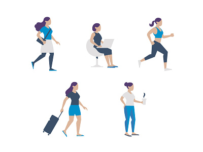 Character Designs activity characters coffee exercising illustration jogging people personas travel working