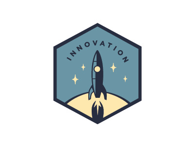Innovation badge branding crest illustration space spaceship system