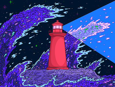 Troubled Waters color design drawing graphic design illustration illustrator lighthouse nature ocean oceans procreate space style