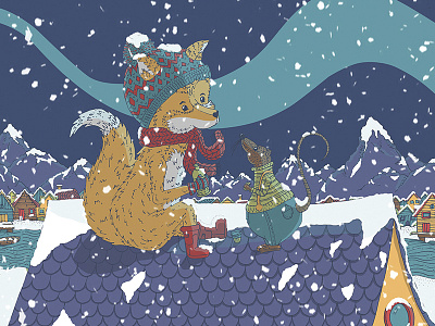 The meeting characters cold fox house illustration rat winter