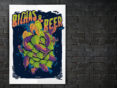 Bichas & Beer - Poster beer beer art cerveza craftbeer hop illustration poster poster art poster design snakes