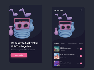 Music App 3d design illustration ui