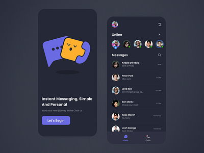 ChatUs android app dark mode dark theme dark ui design icons illustration logo mobile mobile app ui