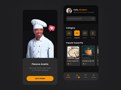 Pie Food Order (Darkmode) - UI Design Mobile android app design flat icon icons illustration mobile mobile app ui ux