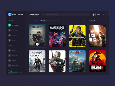 Game Launcher - Darkmode app dark ui design ui uiux ux webdesign