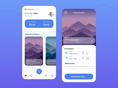 Hiking Events App - Exploration android app clean clean ui design illustration minimal mobile ui uidesign uiux ux uxdesign