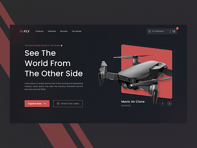 #Exploration DoFly - Drone Store Header dark dark mode drone header marketplace minimalist onlineshop simple ui ui ux ui design uidesign webdesign website