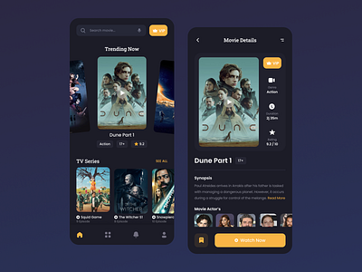 Streamov - Streaming Movie Design Screen android app darkmode design film mobile movie movie app stream movie streaming ui