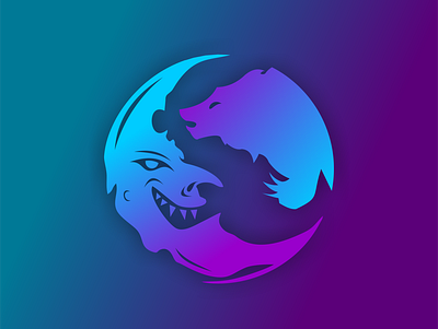 moon monster and wolf combination circle branding characterdesign characters design graphic design illustration logo vector